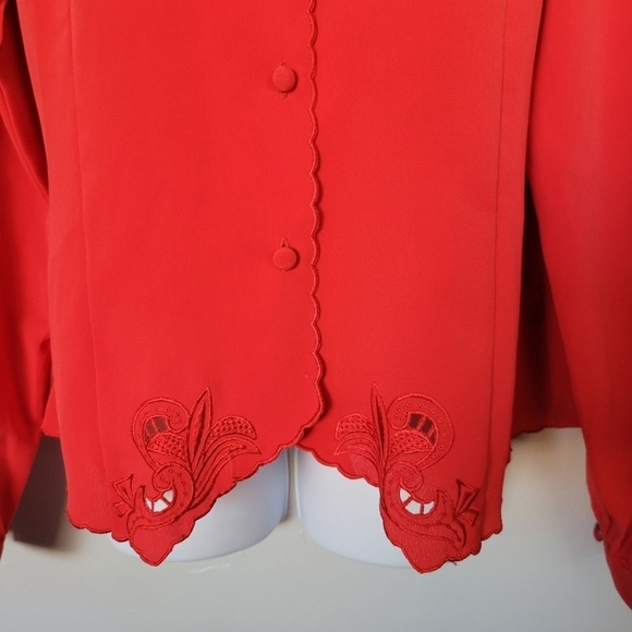 Christie & Jill Vintage Red Long Sleeve Blouse Delicate Embroidered Mockneck 10T - Picture 4 of 7